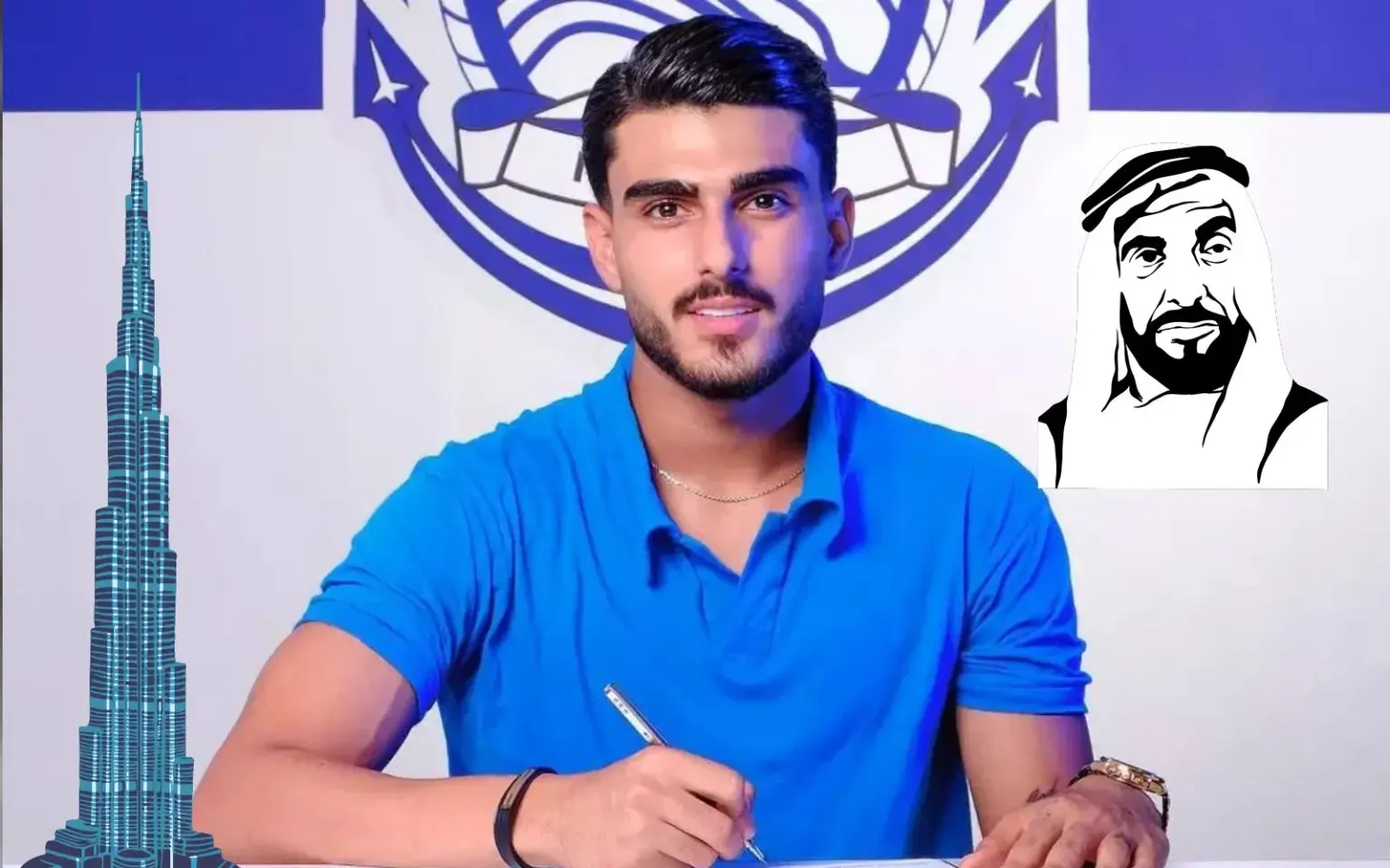 رضا عندی پور - کانن بت رضا عندی پور با لباس آبی در حال امضا کردن